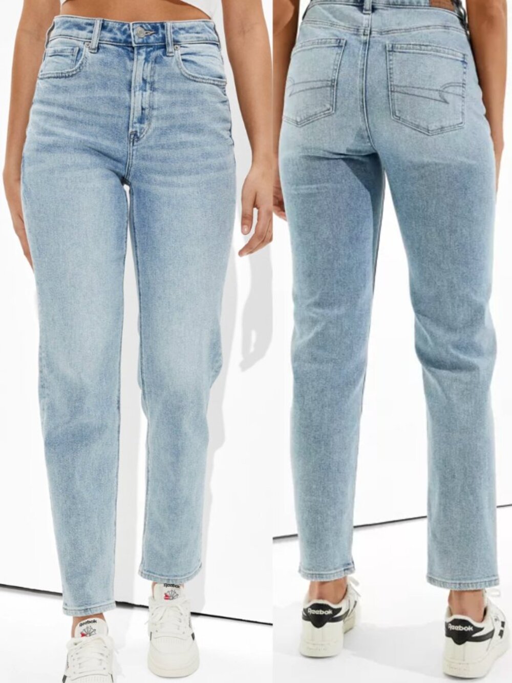 AMERICAN EAGLE Stretch Mom Straight Jean Light High Waisted Cropped Crop 6 SHORT